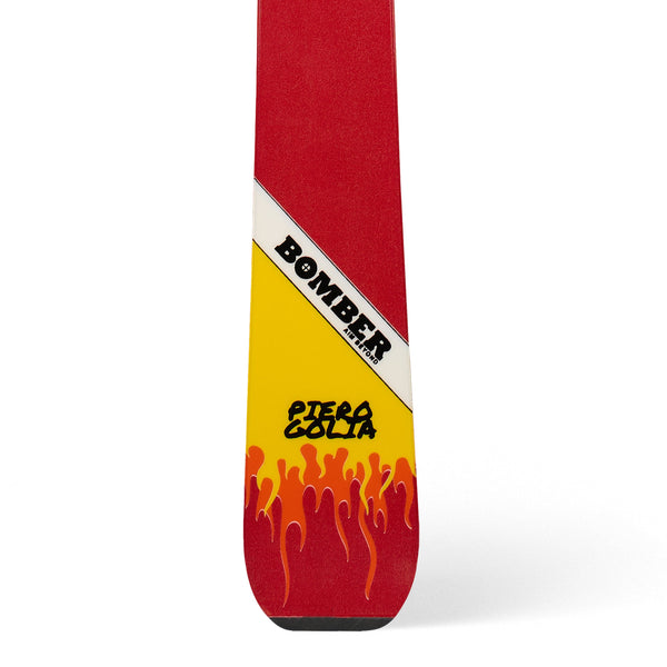 Base detail of Piero Golia × Bomber: All Mountain 78 Fireflyer Raging Red Skis