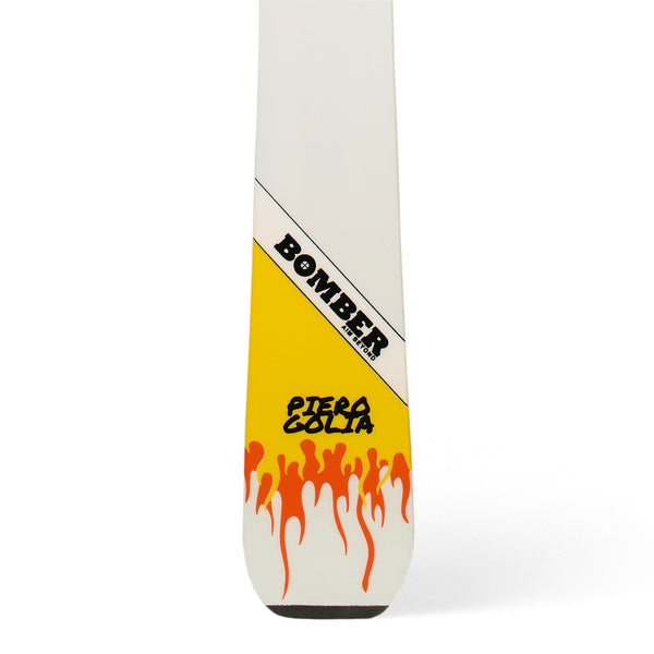 Base detail of Piero Golia × Bomber: All Mountain 78 Fireflyer Ice Hot Skis