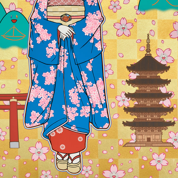 Detail of Takashi Murakami: Maiko in Springtime Kyoto screen print