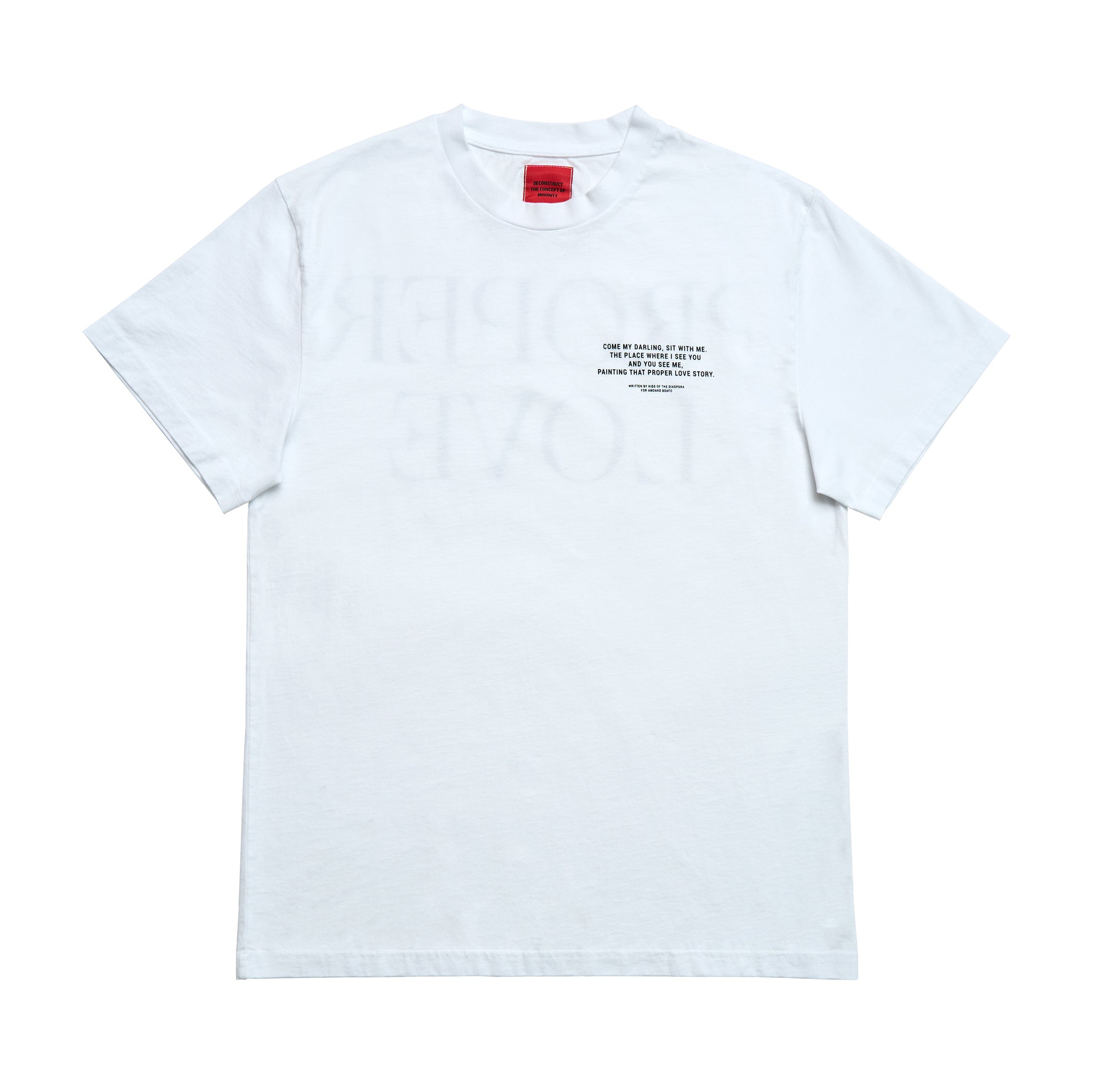 Front of Kids of the Diaspora: Proper Love Shirt for Amoako Boafo
