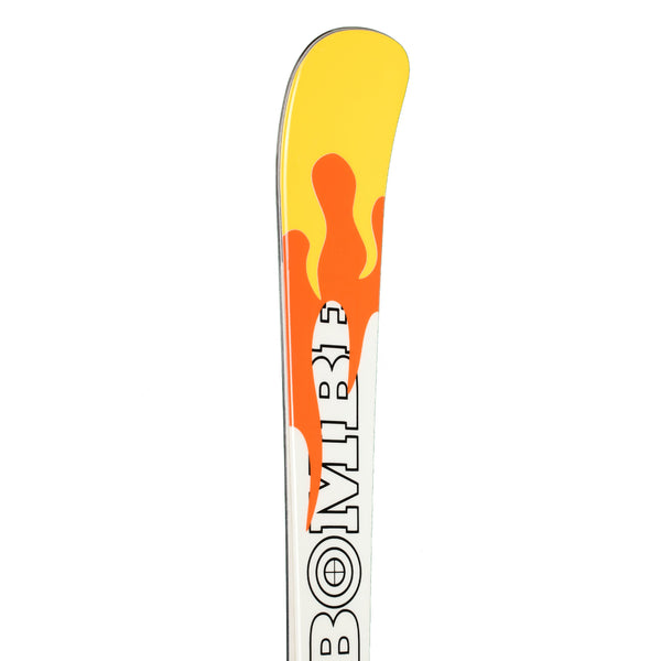 Top detail of the Piero Golia × Bomber: All Mountain 78 Fireflyer Ice Hot Skis