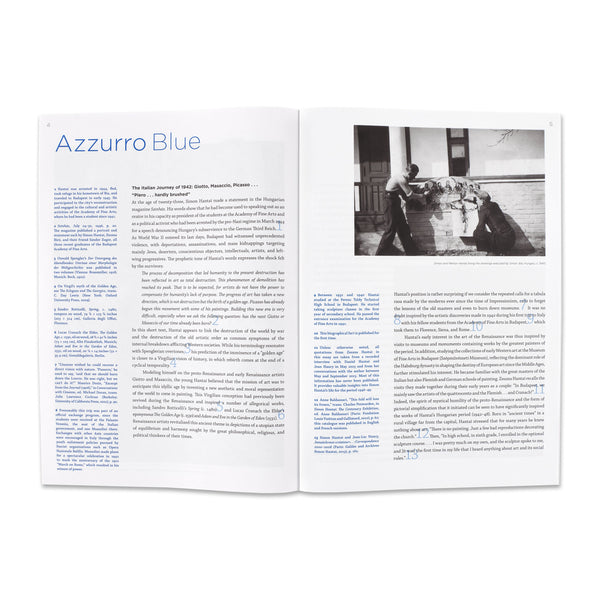 Interior spread of the softcover in the book Simon Hantaï: Azzurro