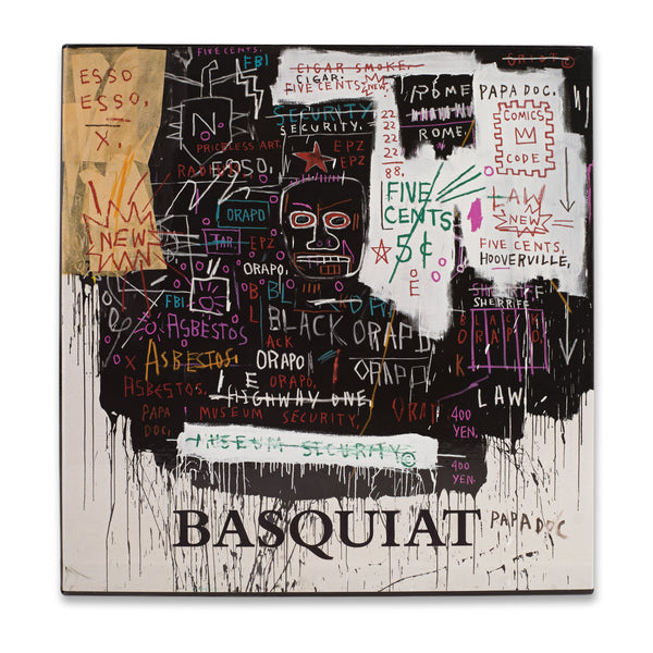 Front of slipcase for the book Jean-Michel Basquiat: Museum Security (Broadway Meltdown)