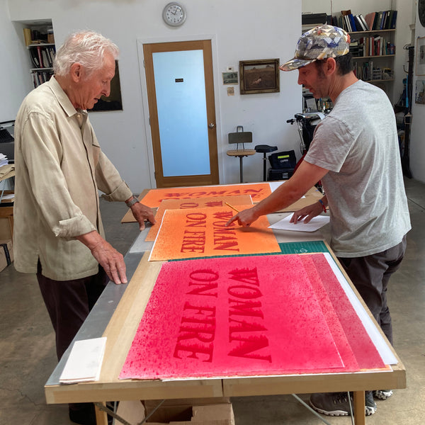 Image of Ed Ruscha and Head Printer Tyler Ferreira with print