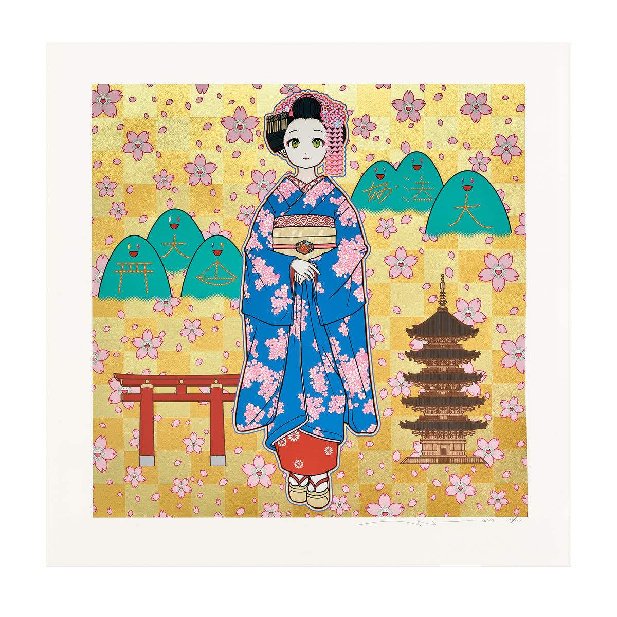 京都の舞妓さん 赤に桜(ポスター作品)(11月中旬頃より順次発送