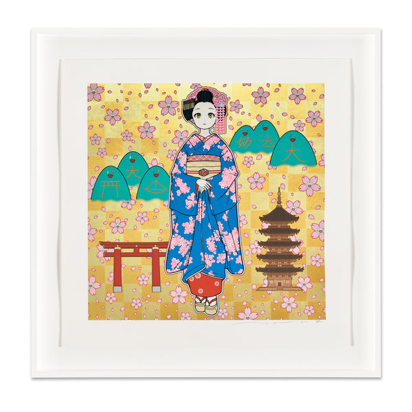 Takashi Murakami: Maiko in Springtime Kyoto screen print in frame