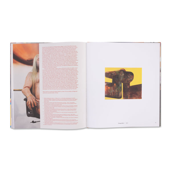Interior spread of the book the ömen: Albert Oehlen paintings and Paul McCarthy sculptures
