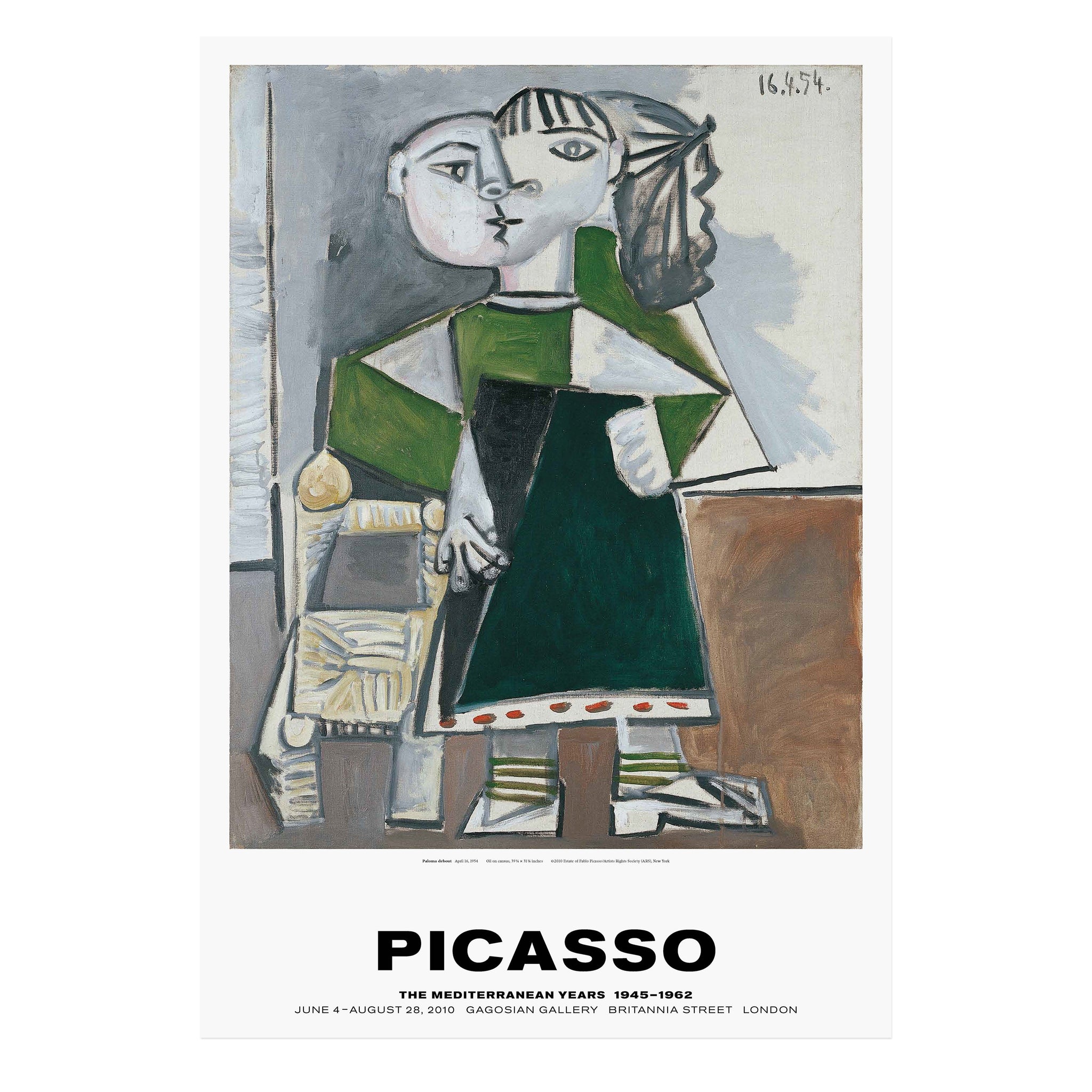Pablo Picasso: The Mediterranean Years (1945–1962) poster featuring Paloma debout (1954)