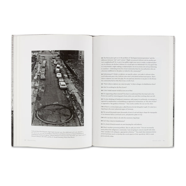 Interior spread of the book Richard Serra and Hal Foster: Conversations about Sculpture