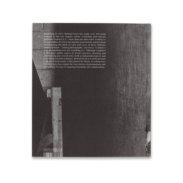 Back cover of the book Richard Serra at Gemini: Photographed by Sidney B. Felsen