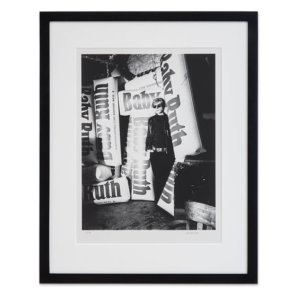 Billy Name: Andy Warhol with Inflatable Baby Ruth Bars / Silver Factory print in a frame