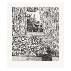Jonas Wood: Pattern Couch Interior with Mar Vista View Print