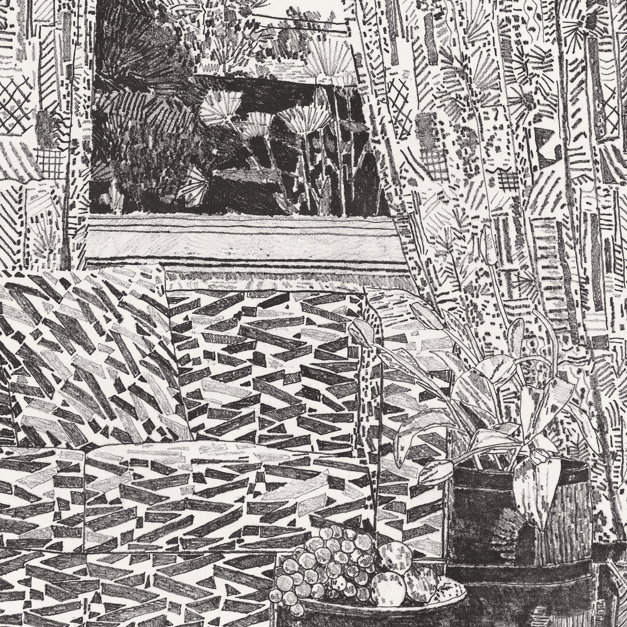 Jonas Wood: Pattern Couch Interior with Mar Vista View Print