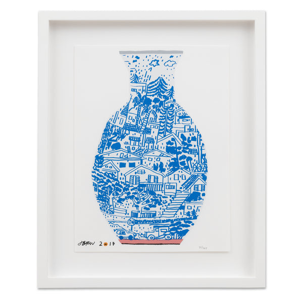 Jonas Wood: Blue Frimkess Landscape Pot print in frame