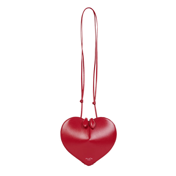 Front of Alaïa Coeur Leather Bag in lacquer red