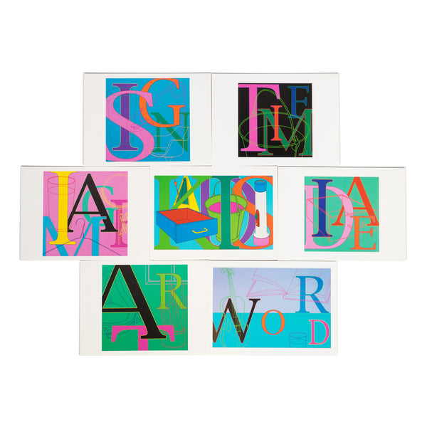 Seven cards in the Michael Craig-Martin Notecard Set