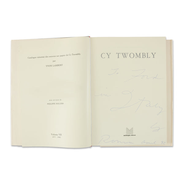 Interior spread of the rare book Cy Twombly Catalogue raisonné des oeuvres sur papier par Yvon Lambert, Volume VII